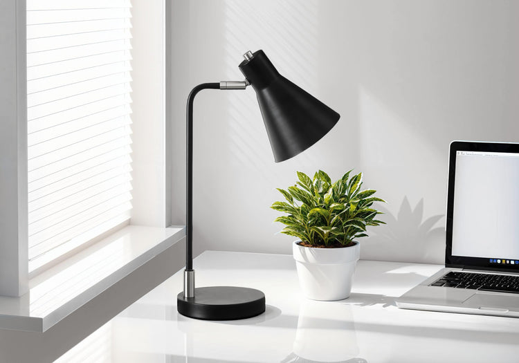 I 9956 - Luminaire, 17''H, Lampe De Table, Métal Noir, Métal Argenté, Contemporain - Simple Boutique
