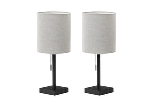 I 9960 - Luminaire, Ensemble De 2, 17''H, Lampe De Table, Port Usb Inclus, Métal Noir, Abat-jour Gris, Contemporain - Simple Boutique