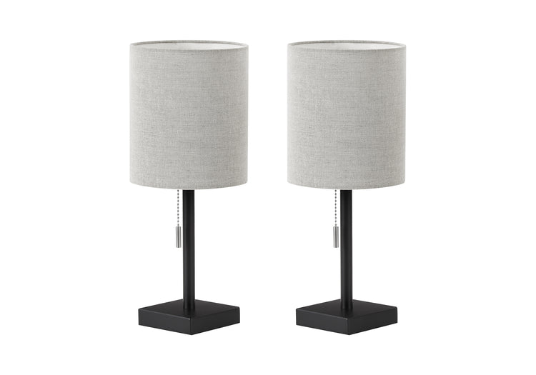 I 9960 - Luminaire, Ensemble De 2, 17''H, Lampe De Table, Port Usb Inclus, Métal Noir, Abat-jour Gris, Contemporain - Simple Boutique