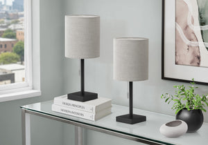 I 9960 - Luminaire, Ensemble De 2, 17''H, Lampe De Table, Port Usb Inclus, Métal Noir, Abat-jour Gris, Contemporain - Simple Boutique