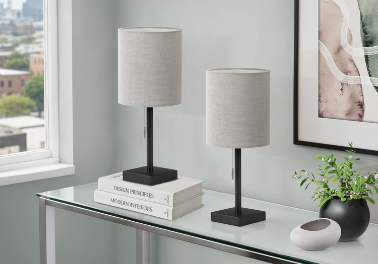 I 9960 - Luminaire, Ensemble De 2, 17''H, Lampe De Table, Port Usb Inclus, Métal Noir, Abat-jour Gris, Contemporain - Simple Boutique