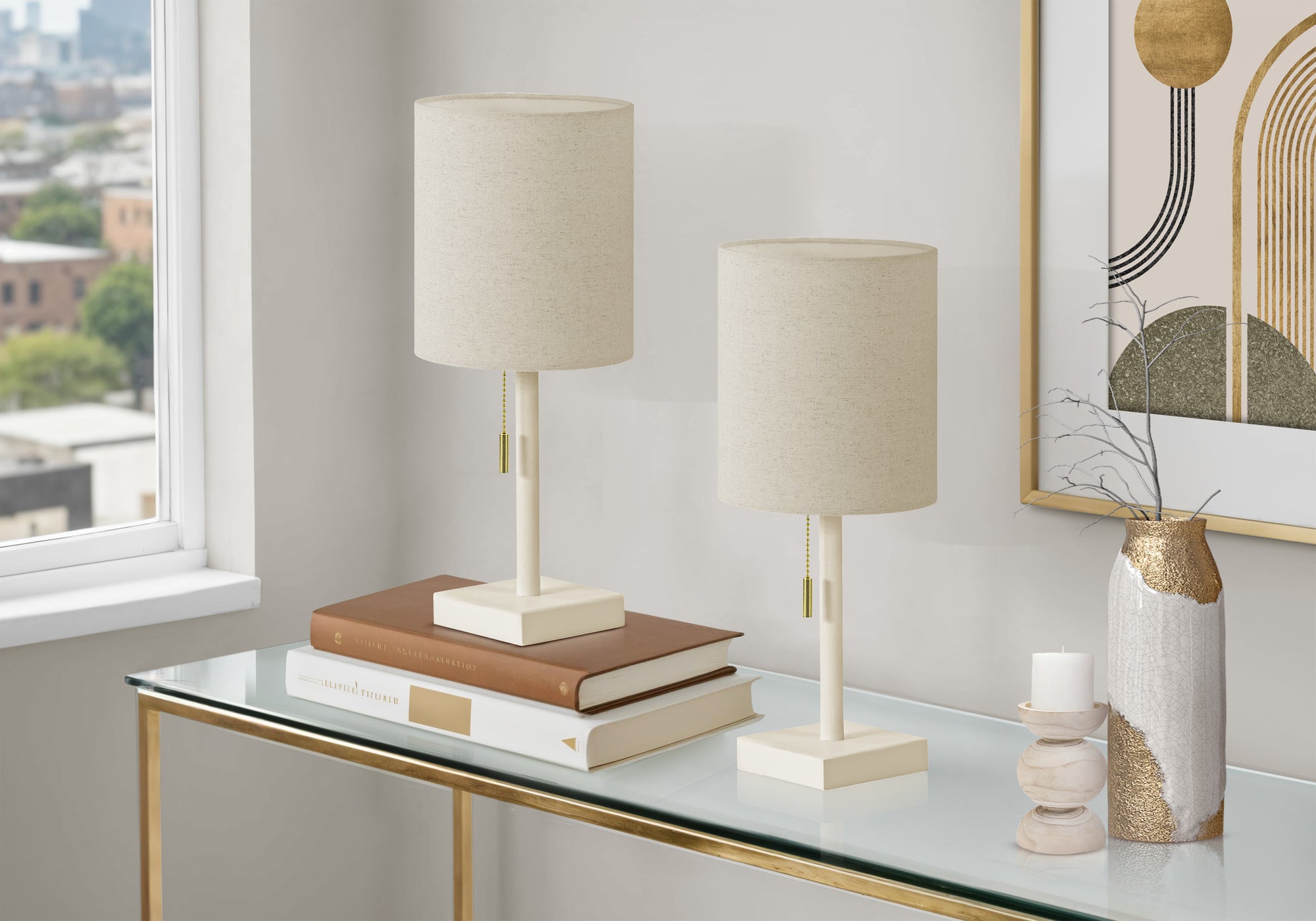 I 9961 - Luminaire, Ensemble De 2, 17''H, Lampe De Table, Port Usb Inclus, Métal Crème, Abat-jour Beige, Contemporain - Simple Boutique