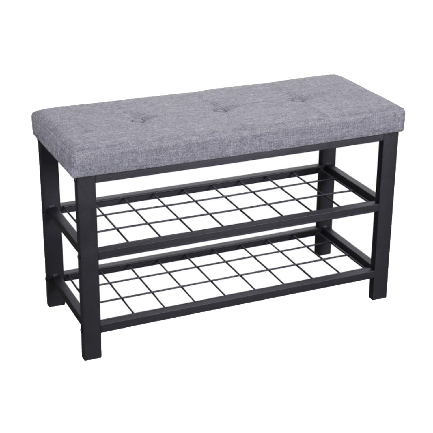 ITY International - Banc en Métal avec Rangement pour Chaussures, Assise Rembourré, Gris