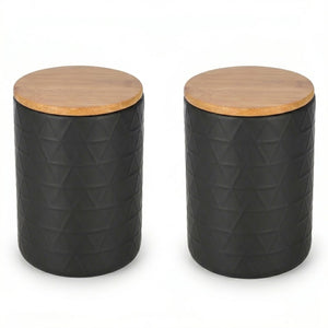 ITY International - Ensemble de 2 Pots de Rangement Hermétiques en Céramique avec Couvercle en Bambou, Grandeur Large, Noir - Simple Boutique