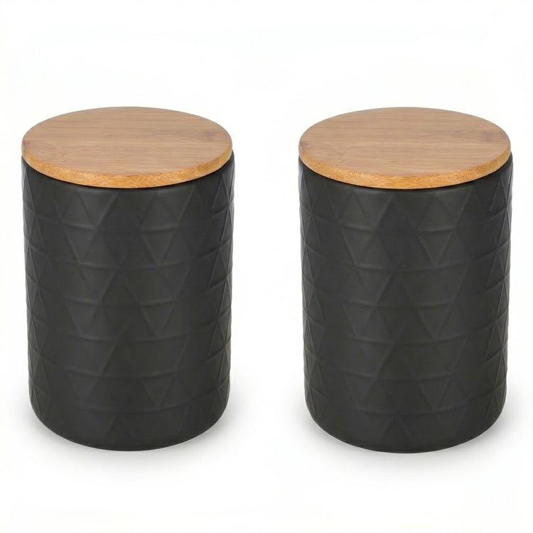 ITY International - Ensemble de 2 Pots de Rangement Hermétiques en Céramique avec Couvercle en Bambou, Grandeur Large, Noir - Simple Boutique
