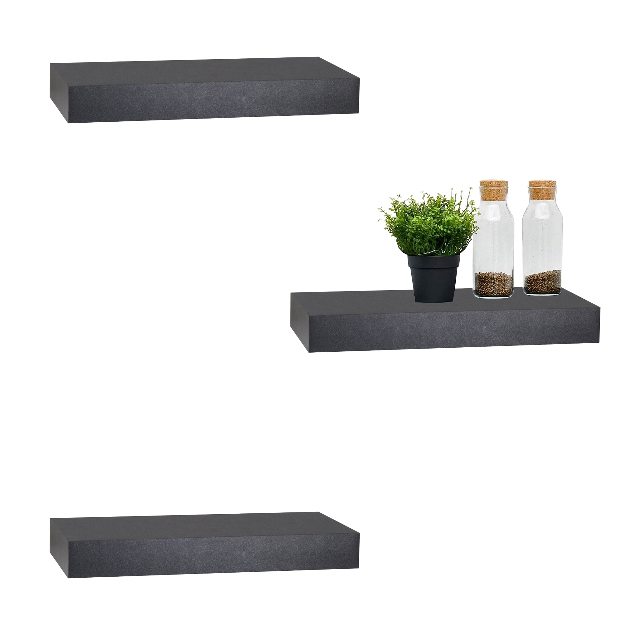 ITY International - Ensemble de 3 Mini Tablette Flottante Mural, 12" x 5.1" x 1.5", Noir - Simple Boutique