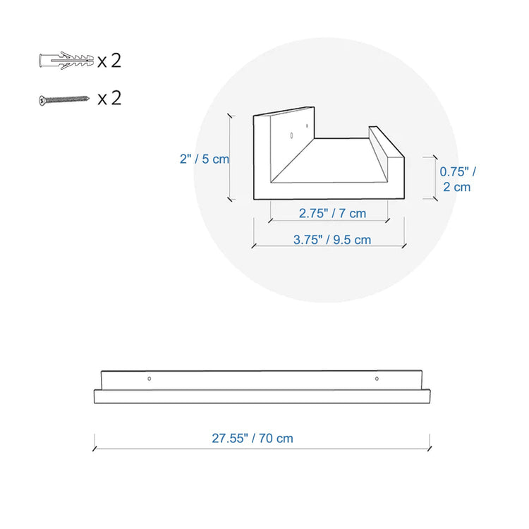 ITY International - Ensemble de 3 Tablettes Mural avec Rebord Surélevé, 27.55"x3.75"x2", Blanc - Simple Boutique