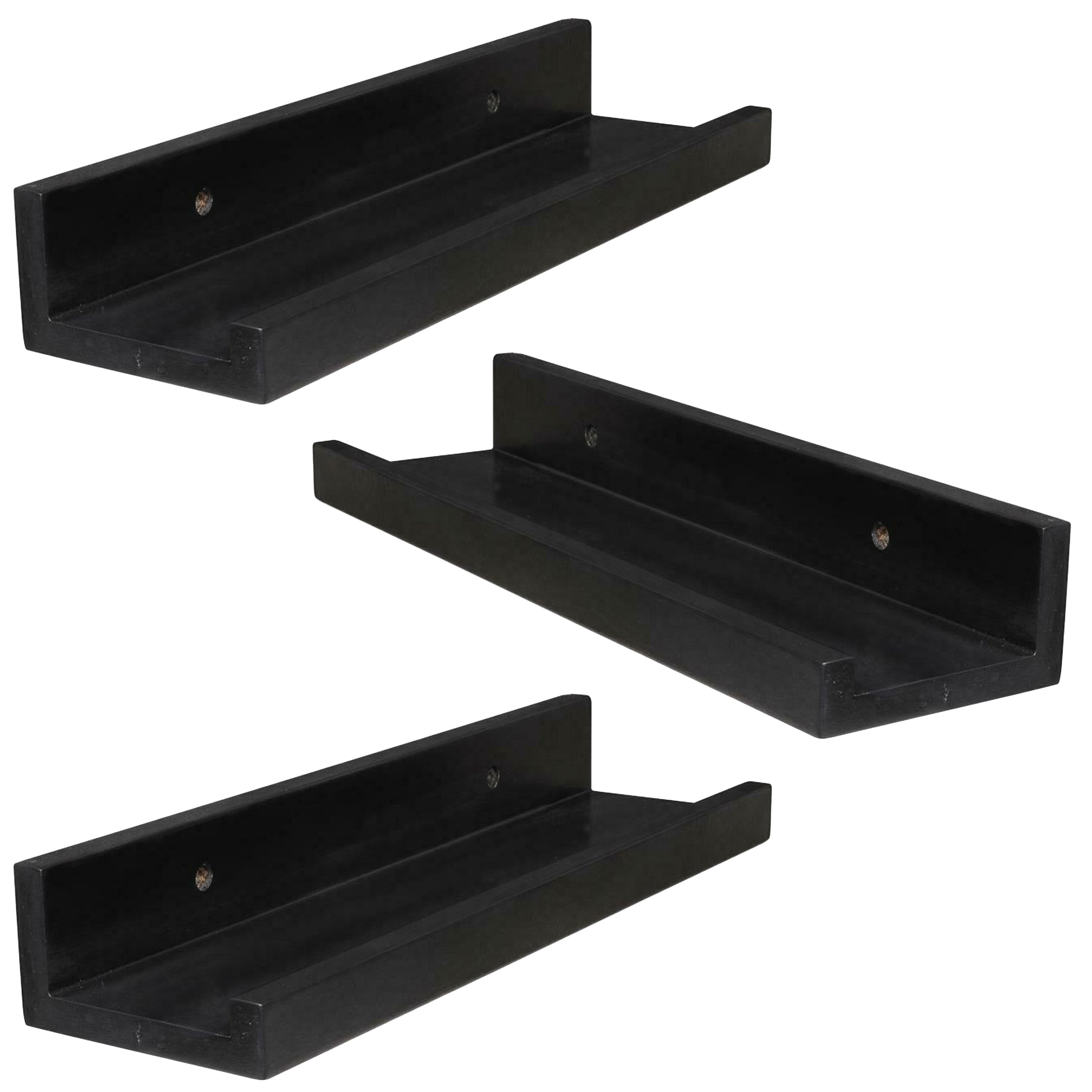 ITY International - Ensemble de 3 Tablettes Mural avec Rebord Surélevé, 47.25"x3.75"x2", Noir - Simple Boutique