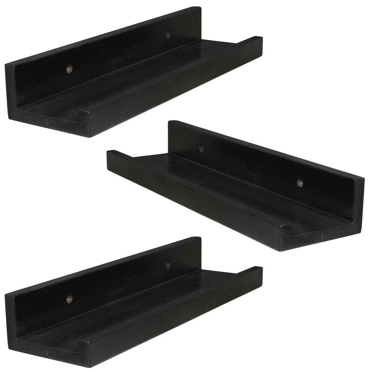 ITY International - Ensemble de 3 Tablettes Mural avec Rebord Surélevé, 47.25"x3.75"x2", Noir - Simple Boutique
