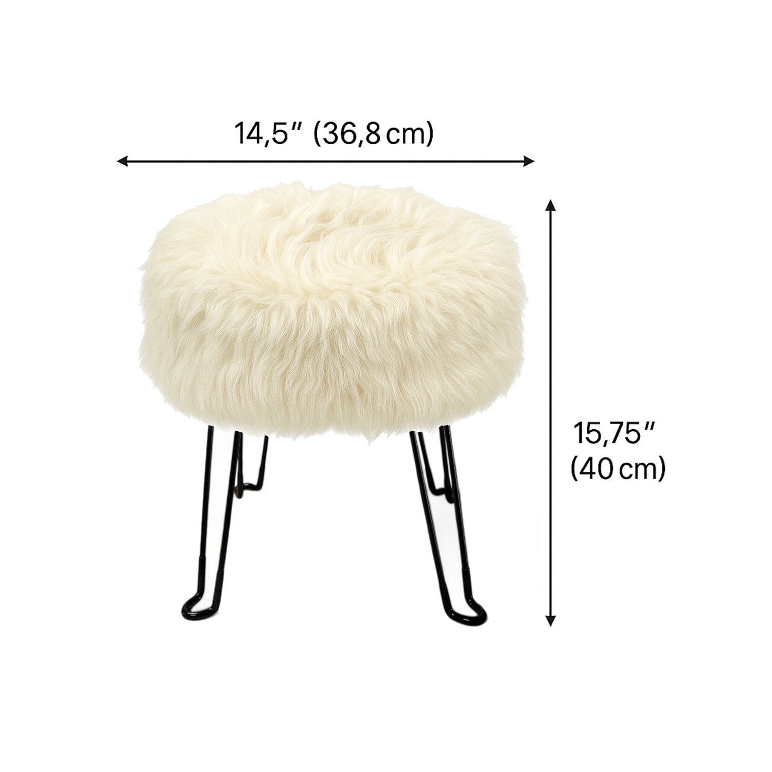 ITY International - Pouf Duveteux avec Base en Métal, 14.5'' x 15.7'', Blanc - Simple Boutique