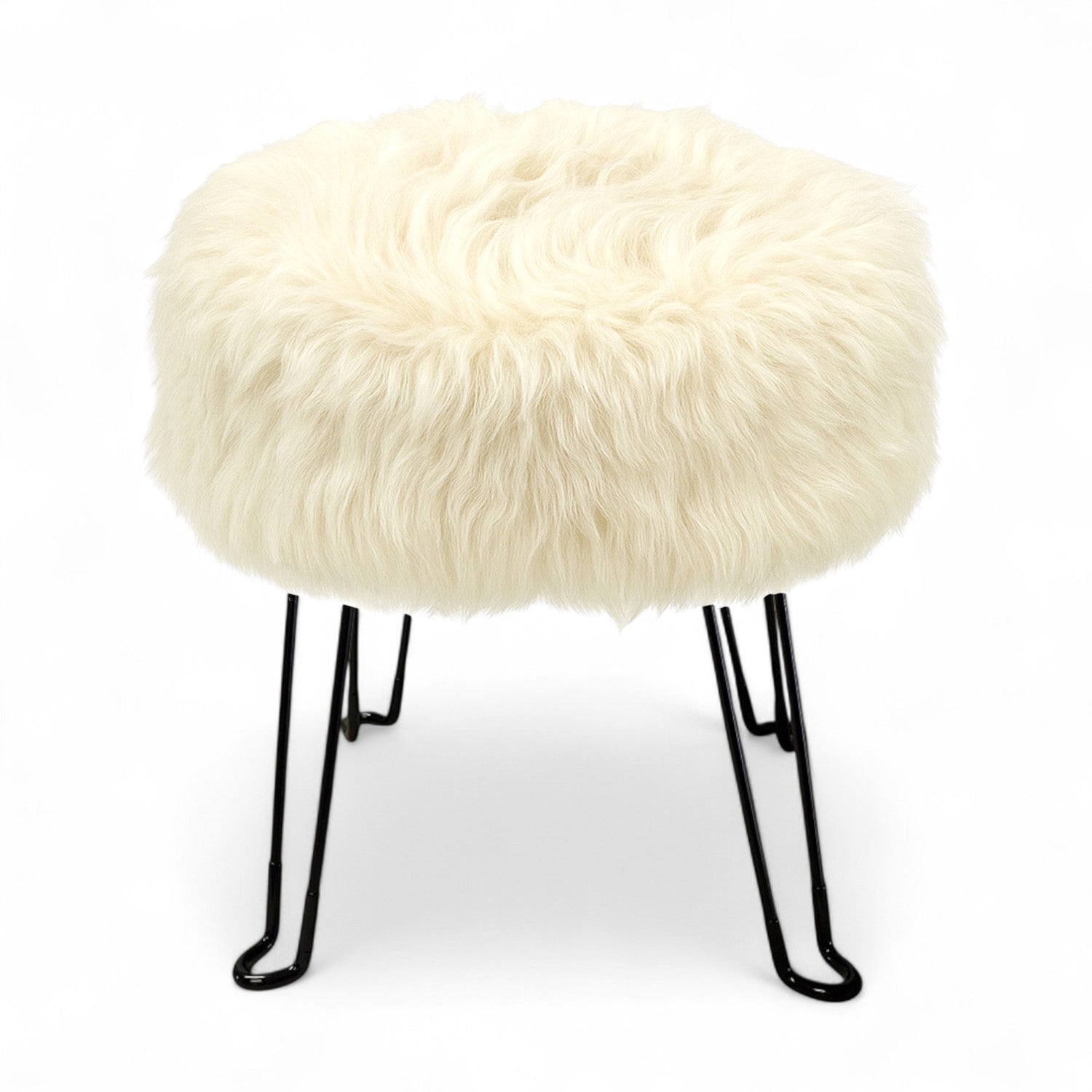 ITY International - Pouf Duveteux avec Base en Métal, 14.5'' x 15.7'', Blanc - Simple Boutique