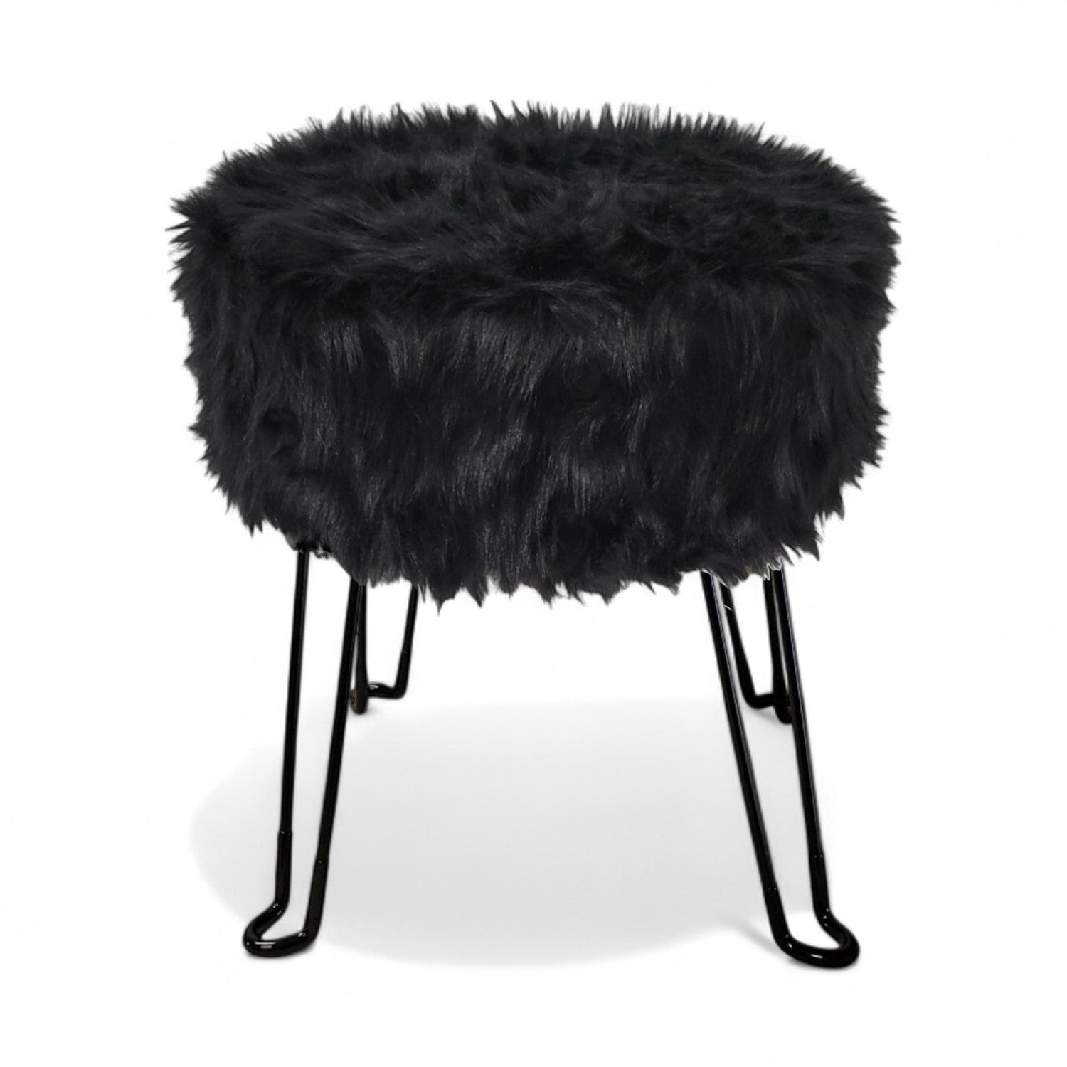 ITY International - Pouf Duveteux avec Base en Métal, 14.5'' x 15.7'', Noir - Simple Boutique