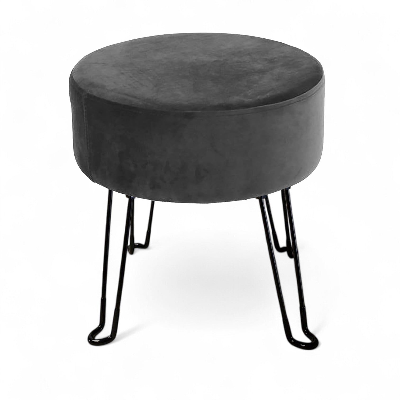 ITY International - Pouf en Velour avec Base en Métal, 14.5'' x 15.7'', Gris Charbon - Simple Boutique