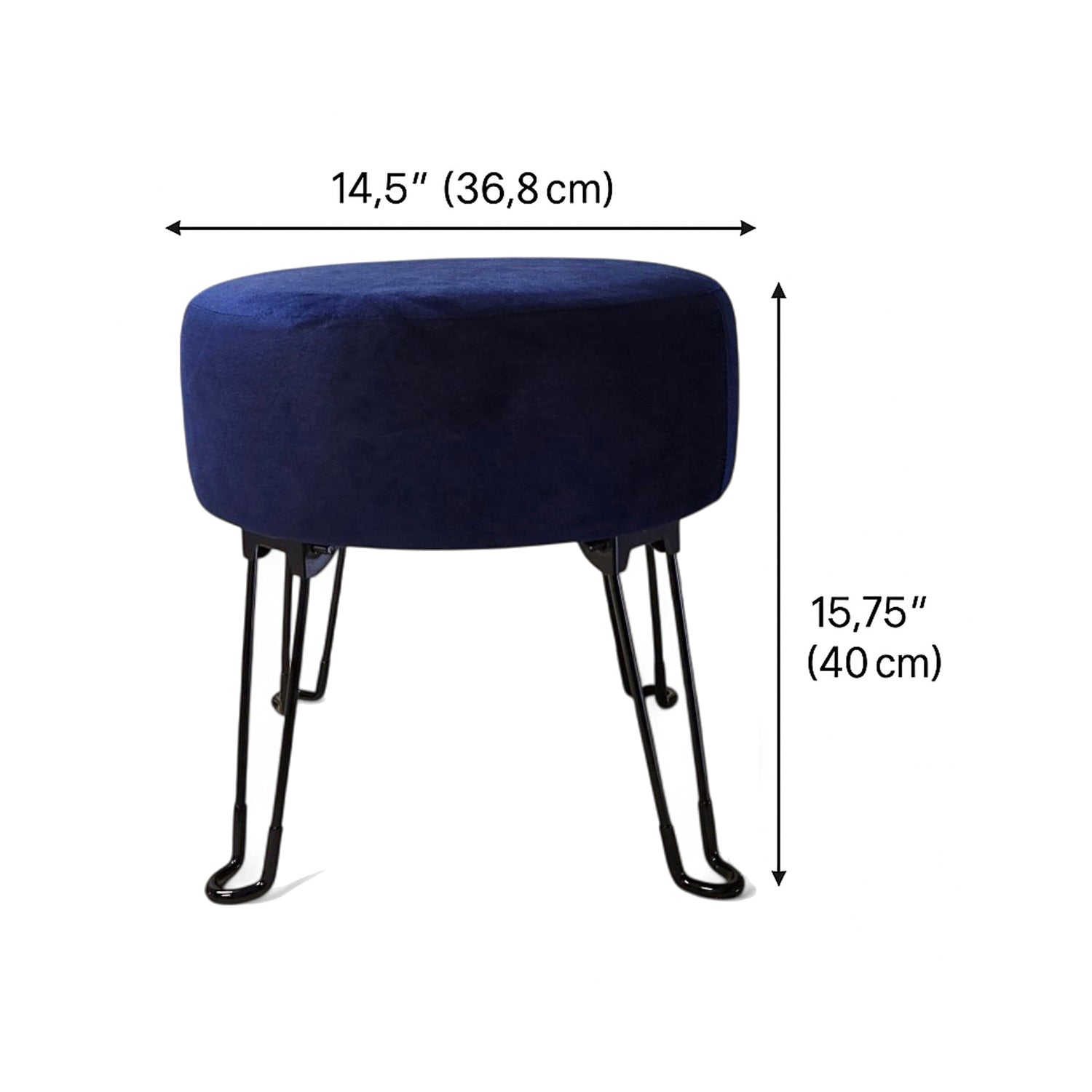 ITY International - Pouf en Velours avec Base en Métal, 14.5'' x 15.7'', Bleu - Simple Boutique