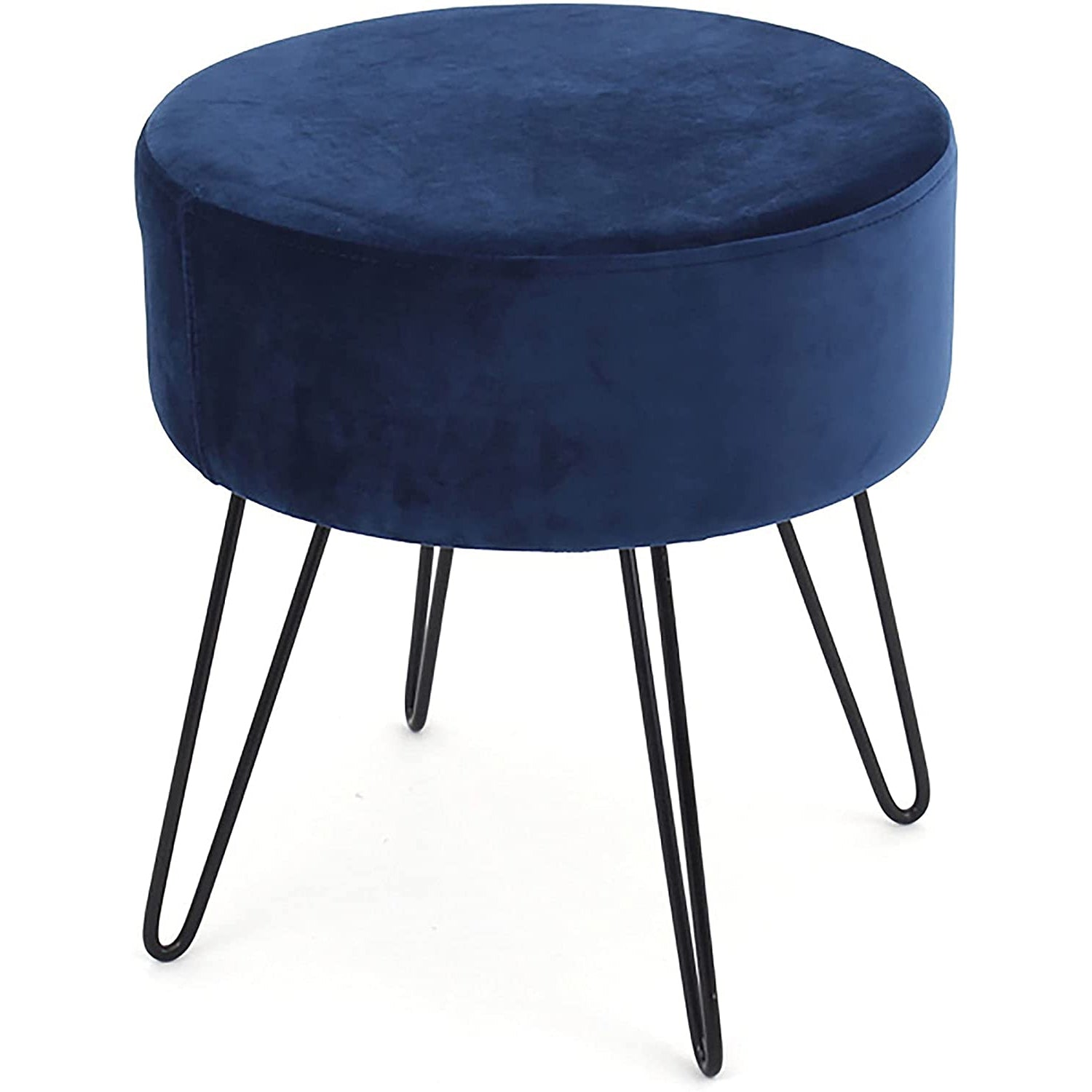 ITY International - Pouf en Velours avec Base en Métal, 14.5'' x 15.7'', Bleu - Simple Boutique