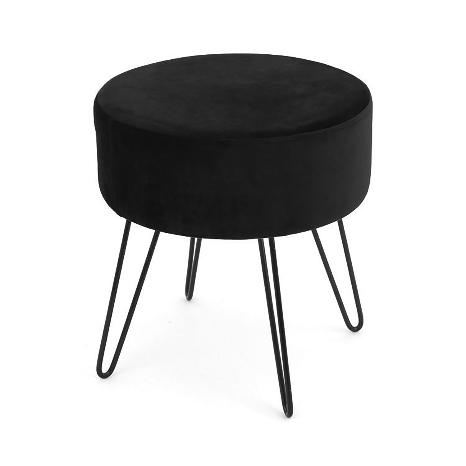ITY International - Pouf en Velours avec Base en Métal, 14.5'' x 15.7'', Noir - Simple Boutique
