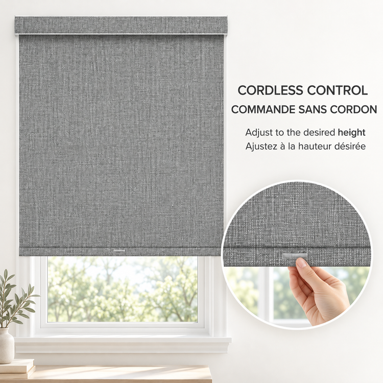 ITY Oliver Stone - Store de Fenêtre à Rouleau 22" X 84" Sans Cordon, Tissu Occultant en Polyester, Gris - Simple Boutique