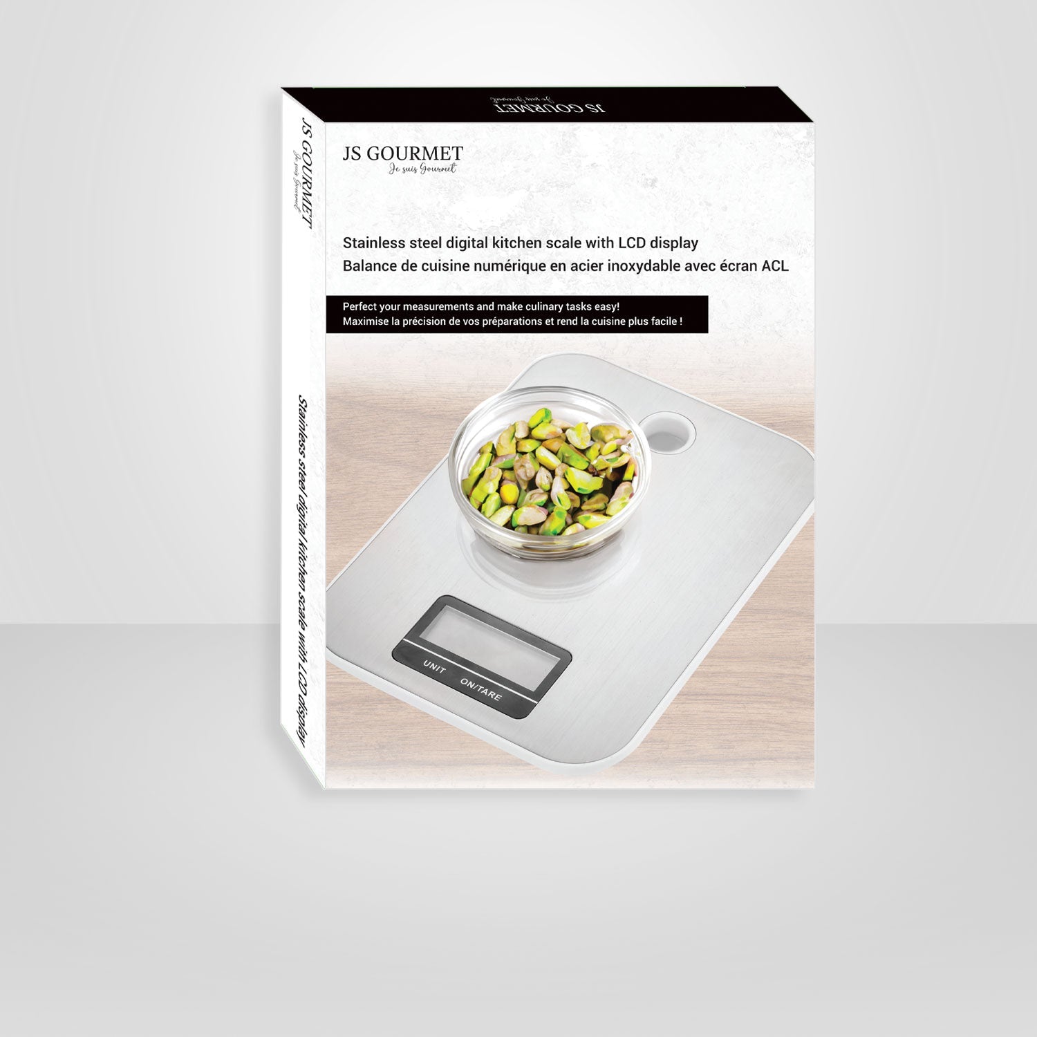 JS Gourmet - Balance de Cuisine Numérique avec Écran ACL, Acier Inoxydable - Simple Boutique
