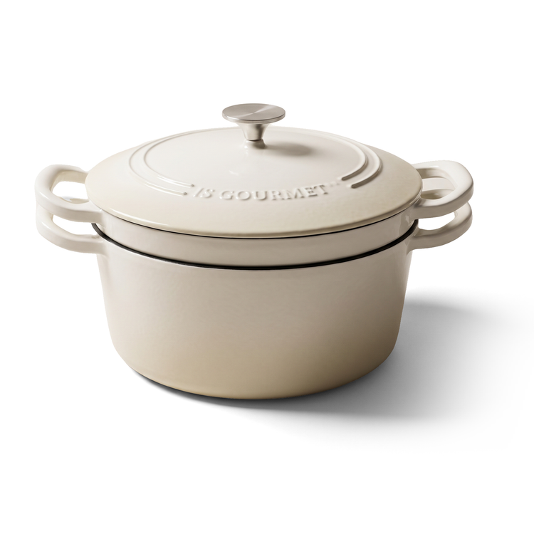 JS Gourmet Batterie de cuisine empilable en fonte 3 pièces avec four hollandais - Crème Meringue, 5,2 L - Simple Boutique