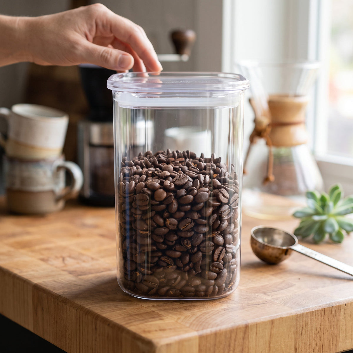 JS Gourmet Bocal carré en verre borosilicate à larges rayures, 1050 ml - Simple Boutique