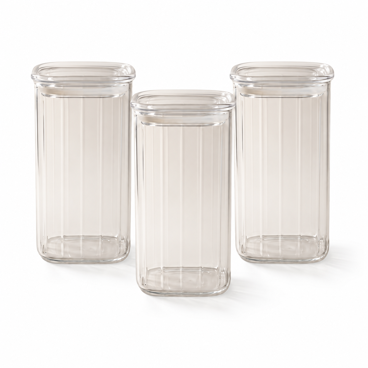 Bocal carré en verre borosilicate à larges rayures, 1050 ml — Lot de 3