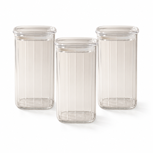 Bocal carré en verre borosilicate à larges rayures, 1050 ml — Lot de 3