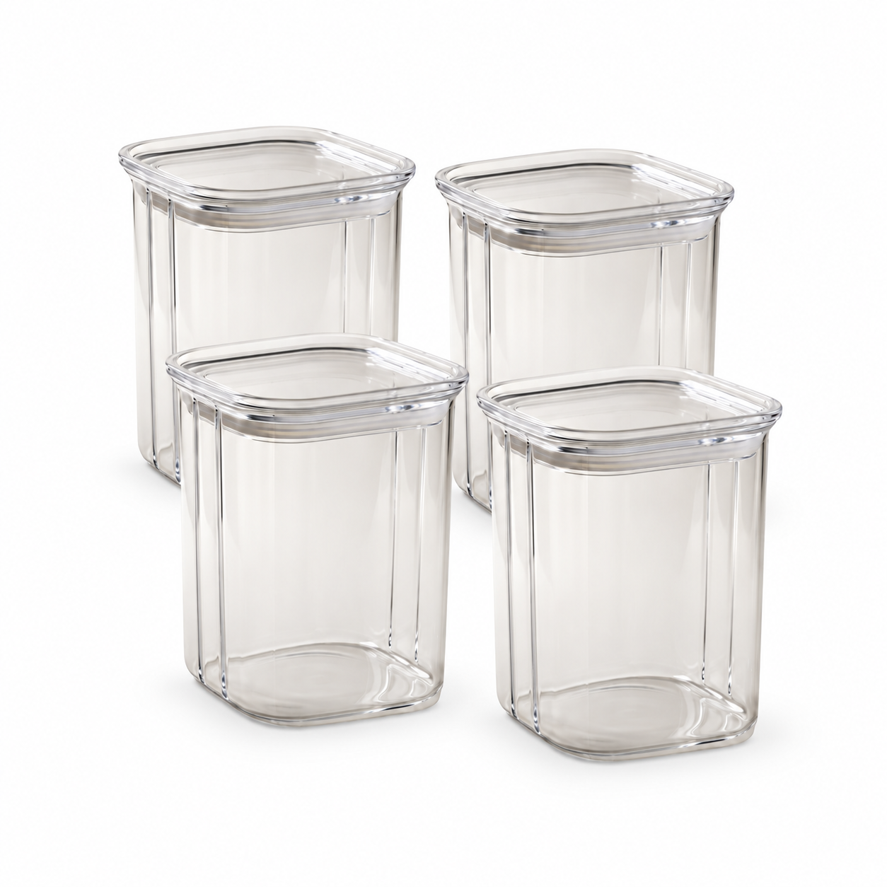 Bocal en verre borosilicate carré, à rayures larges, 850 ml — Lot de 4