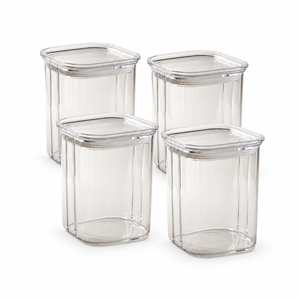 Bocal en verre borosilicate carré, à rayures larges, 850 ml — Lot de 4