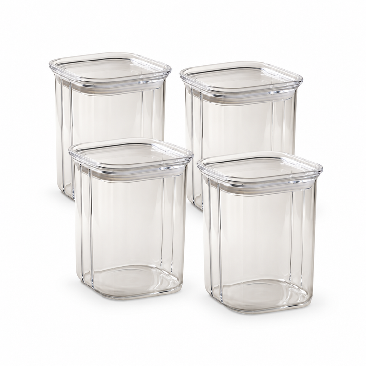 Bocal en verre borosilicate carré, à rayures larges, 850 ml — Lot de 4