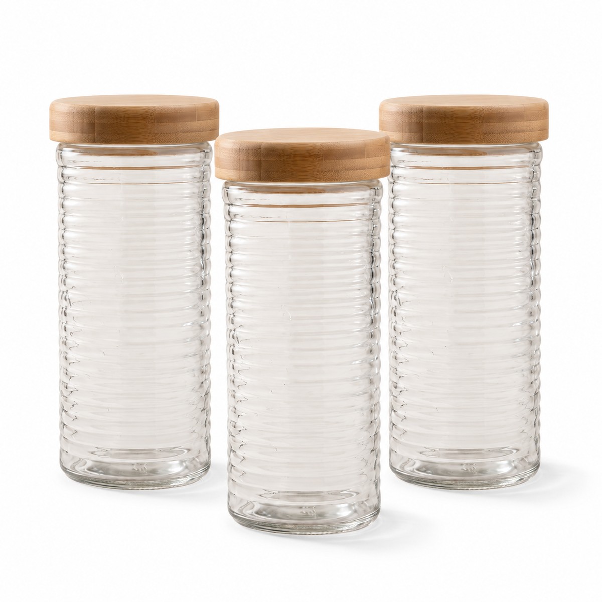 Bocale en verre gaufré avec couvercle en bambou à torsion, 2,1L — Lot de 3