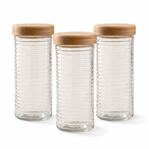 Bocale en verre gaufré avec couvercle en bambou à torsion, 2,1L — Lot de 3