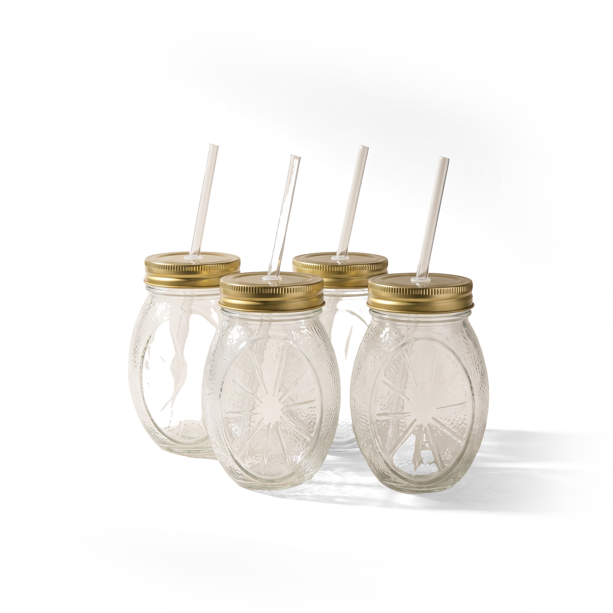 JS Gourmet Bocaux à boire en verre en forme d'agrume avec couvercles et pailles (ensemble de 4) - Simple Boutique