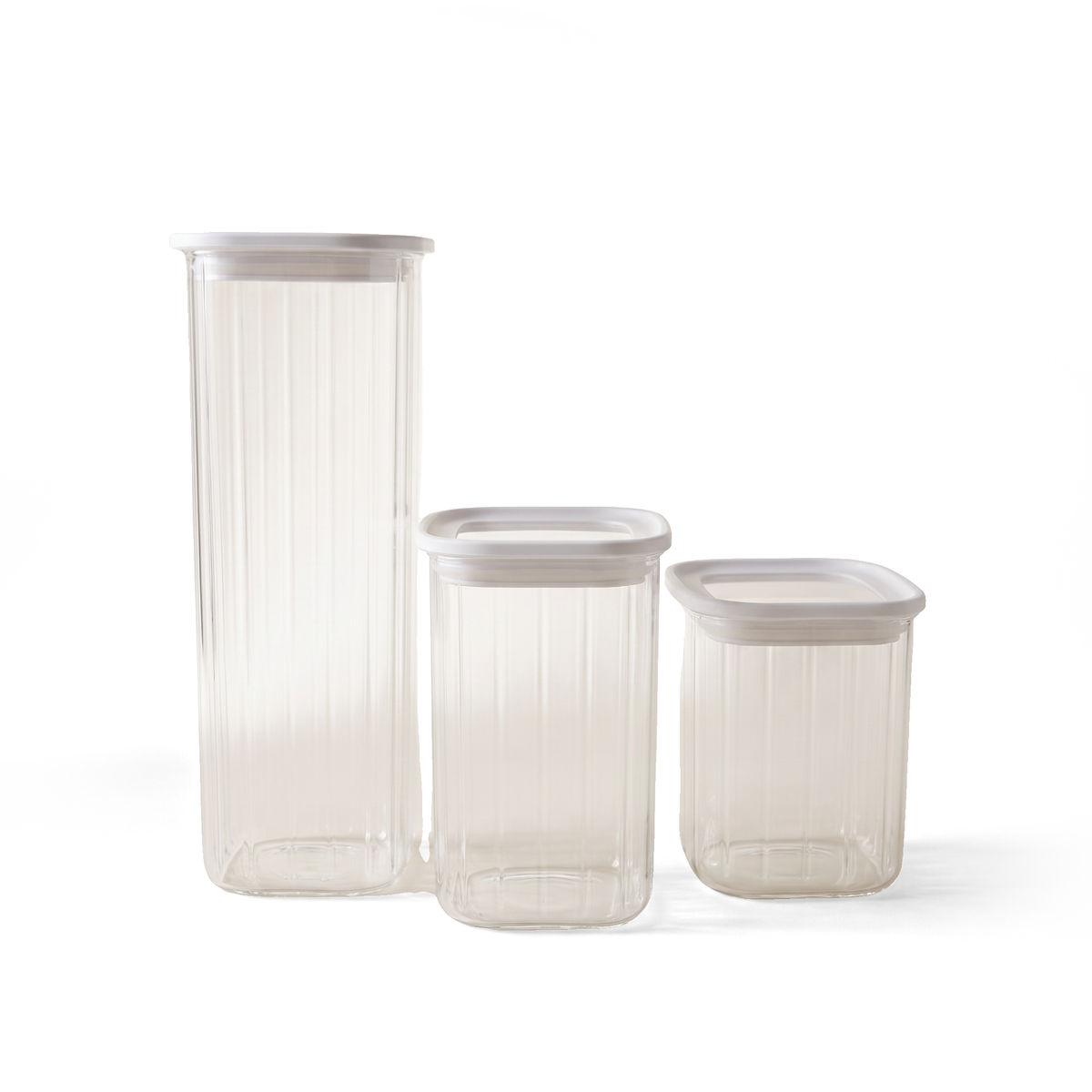 JS Gourmet Bocaux carrés en verre borosilicaté à larges rayures (3 pièces) - Simple Boutique