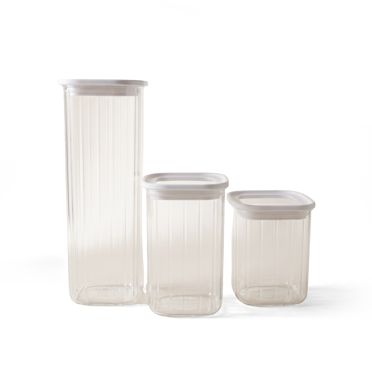 JS Gourmet Bocaux carrés en verre borosilicaté à larges rayures (3 pièces) - Simple Boutique
