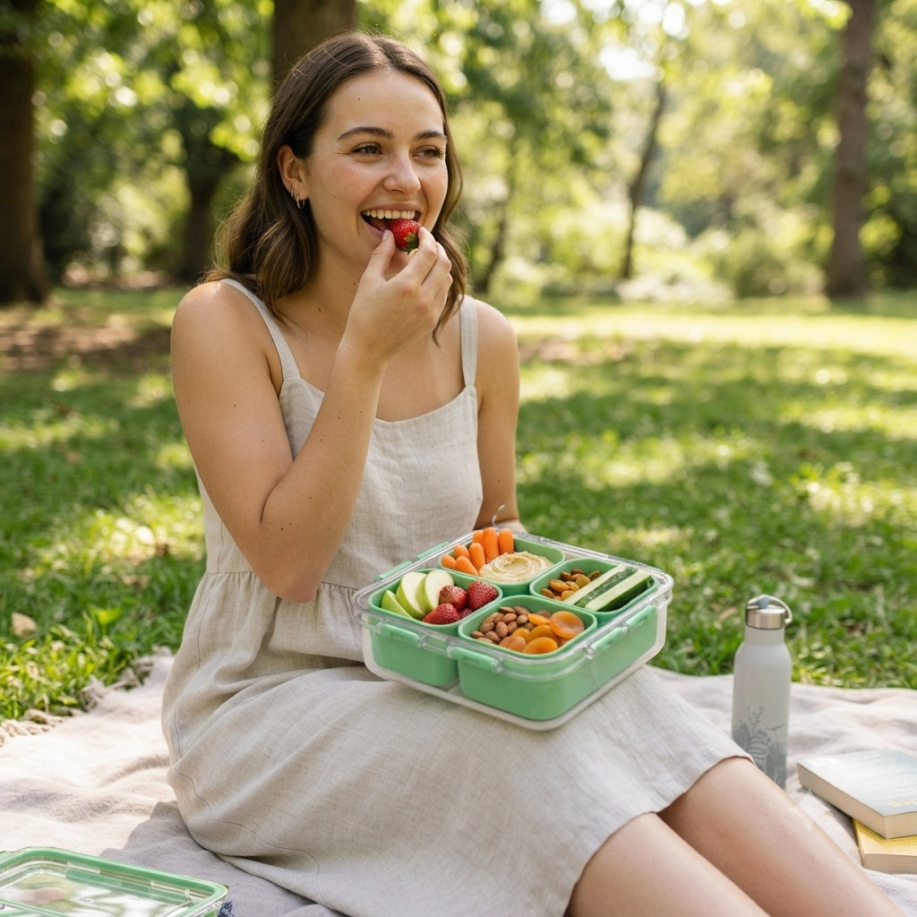 JS Gourmet Boîte à collations à 4 compartiments avec poignée — Verte - Simple Boutique