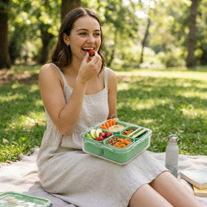 JS Gourmet Boîte à collations à 4 compartiments avec poignée — Verte - Simple Boutique