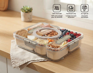 JS Gourmet Boîte à collations à 5 compartiments avec poignée et ustensiles — beige foncé - Simple Boutique