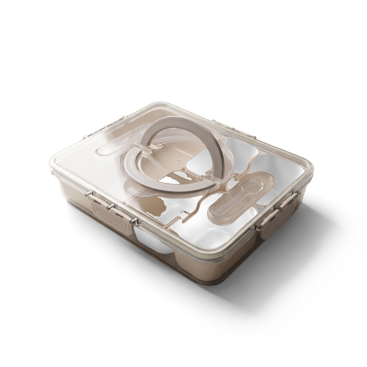 JS Gourmet Boîte à collations à 5 compartiments avec poignée et ustensiles — beige foncé - Simple Boutique