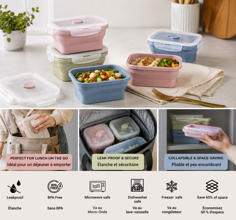 JS Gourmet Boîte à déjeuner pliable en silicone, lot de 4 - Simple Boutique