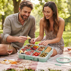 JS Gourmet Boîte à goûter à 8 compartiments avec poignée — vert paille de blé - Simple Boutique