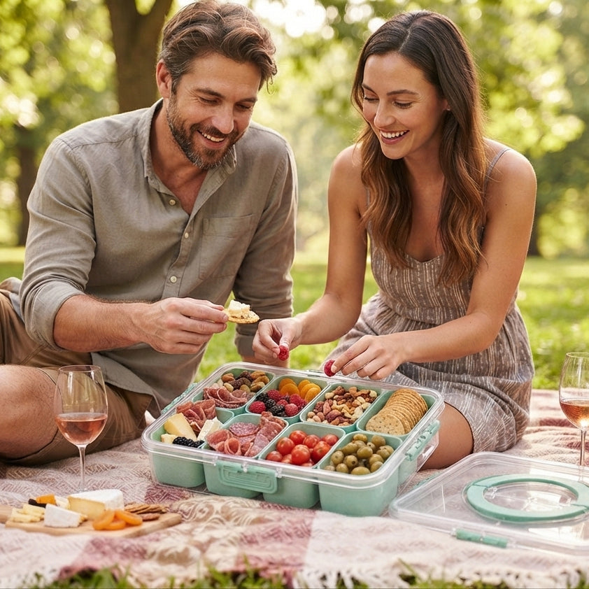 JS Gourmet Boîte à goûter à 8 compartiments avec poignée — vert paille de blé - Simple Boutique