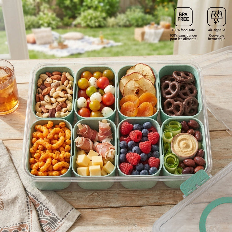 JS Gourmet Boîte à goûter à 8 compartiments avec poignée — vert paille de blé - Simple Boutique