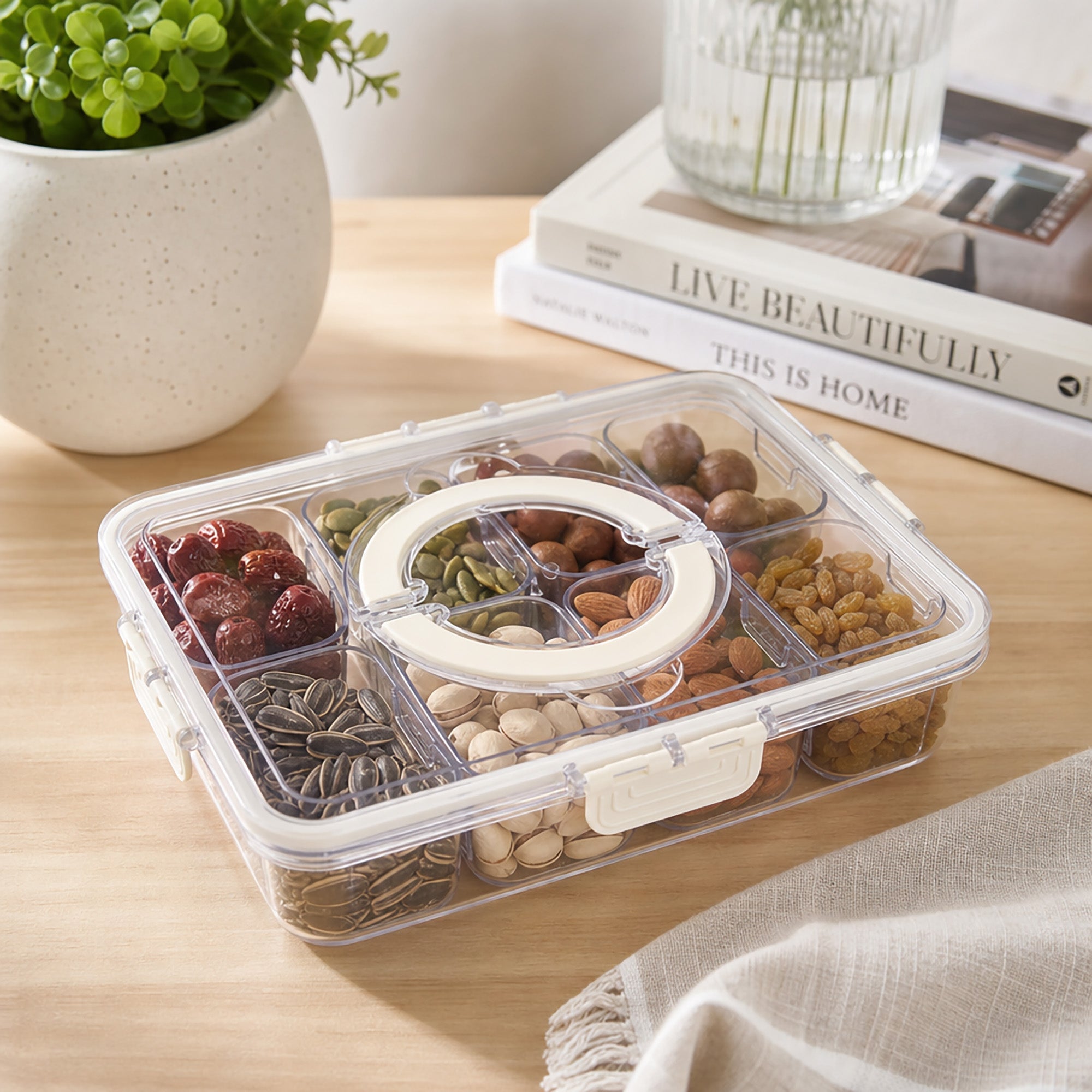 JS Gourmet Boîte à goûter multifonctionnelle avec 8 compartiments et poignée - Simple Boutique