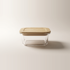 JS Gourmet Boîte alimentaire carrée en verre borosilicate de 520 ml avec couvercle en bambou - Simple Boutique