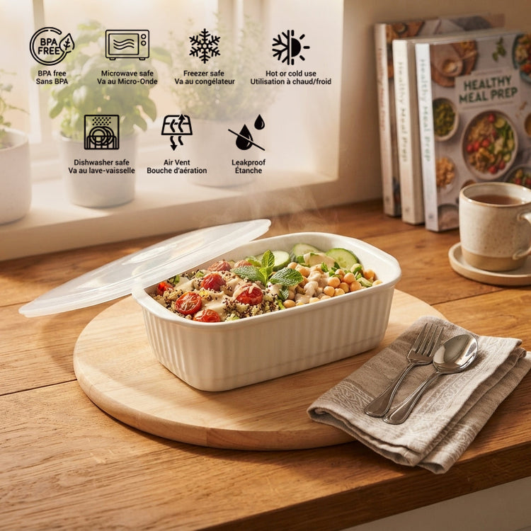 JS Gourmet Boîte de conservation en céramique blanche avec aération, indicateur de date et couvercle hermétique. - Simple Boutique