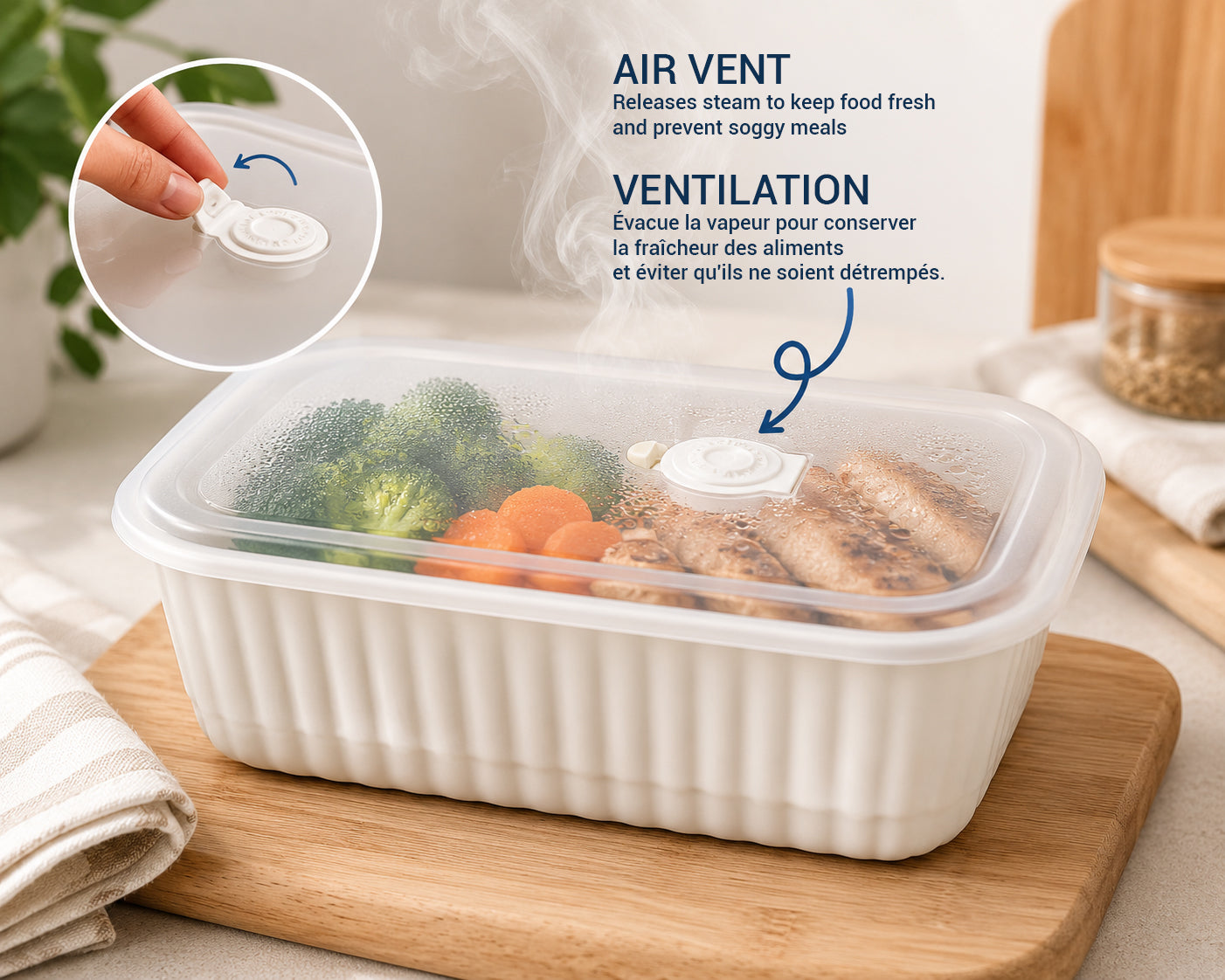 JS Gourmet Boîte de conservation en céramique blanche avec aération, indicateur de date et couvercle hermétique. - Simple Boutique