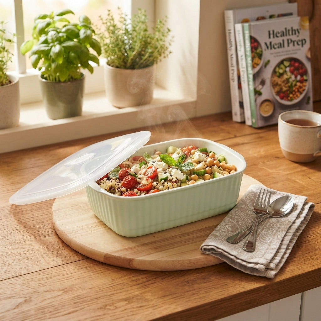 JS Gourmet Boîte de conservation en céramique verte avec aération, indicateur de date et couvercle hermétique. - Simple Boutique