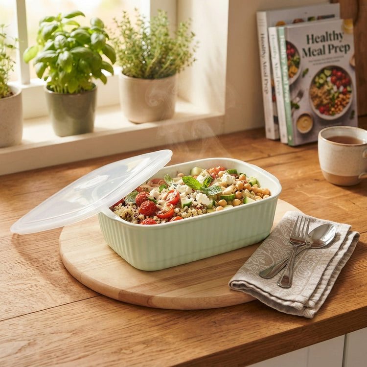 JS Gourmet Boîte de conservation en céramique verte avec aération, indicateur de date et couvercle hermétique. - Simple Boutique