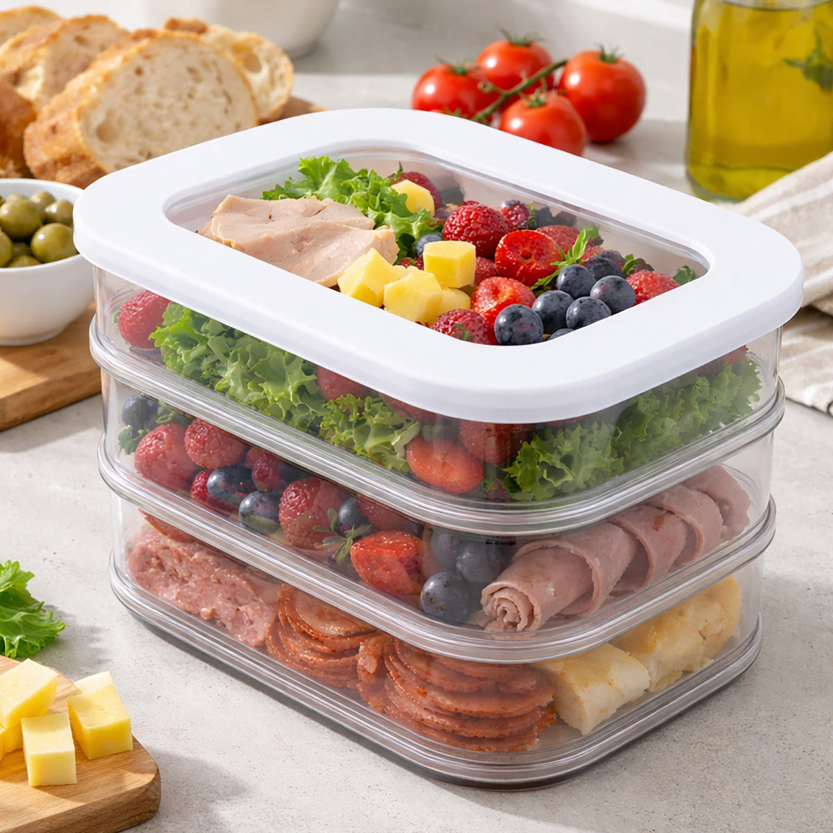 JS Gourmet Boîtes empilables pour charcuterie et autres aliments, 800 ml x 3 - Simple Boutique