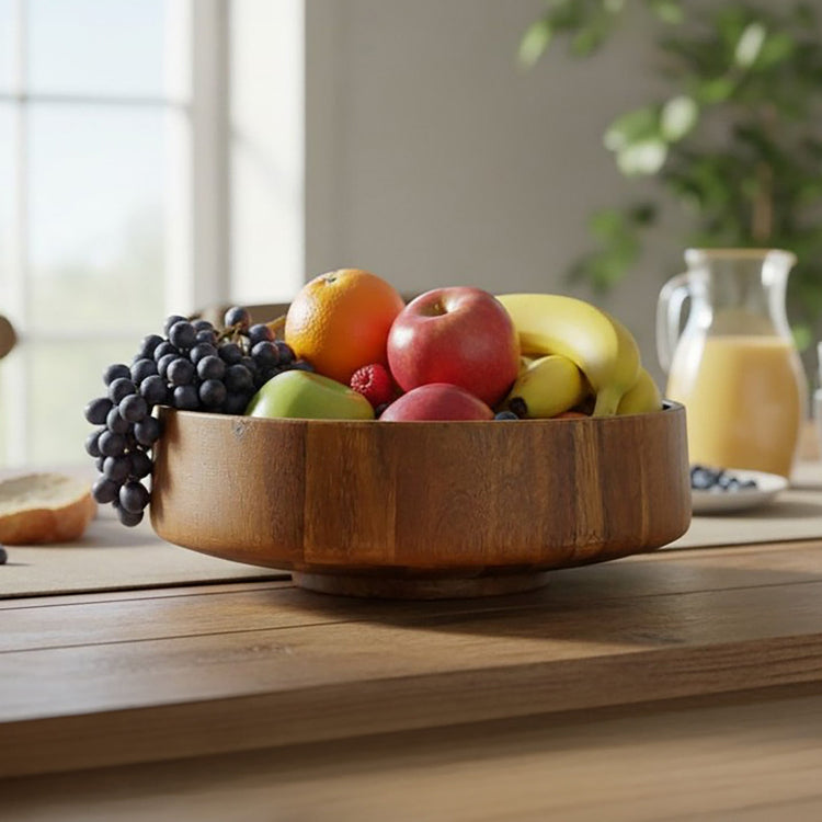 JS Gourmet Bol en bois d'acacia avec piédestal — 30 cm de diamètre - Simple Boutique